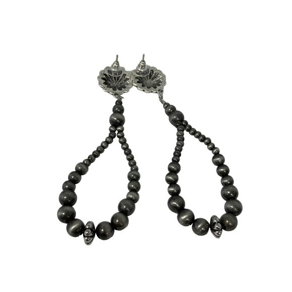 Navajo Pearl Concho Earrings Womens Faux Silver Tone Bohemian Hippie NEW - Picture 2 of 3